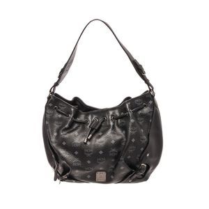 MCM Black Leather Visetos Hobo Bag